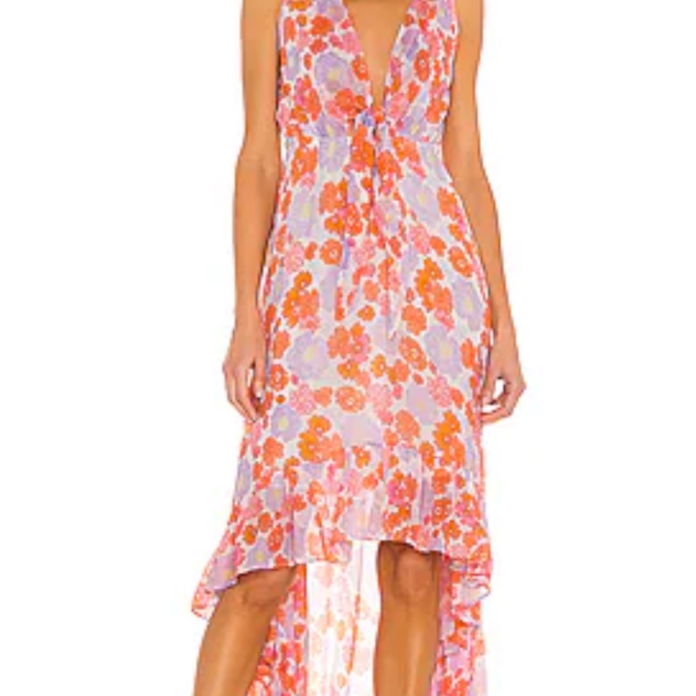Chic Floral High-Low Dress in Orange and Pink